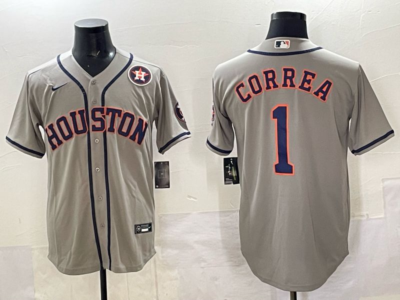 Men 2025 Houston Astros #1 Correa Grey Nike MLB Jersey 8202->houston astros->MLB Jersey